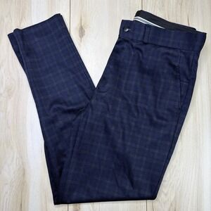 State & Liberty Plaid Dress Pants Mens 31x29 Navy Blue Athletic Fit Stretch